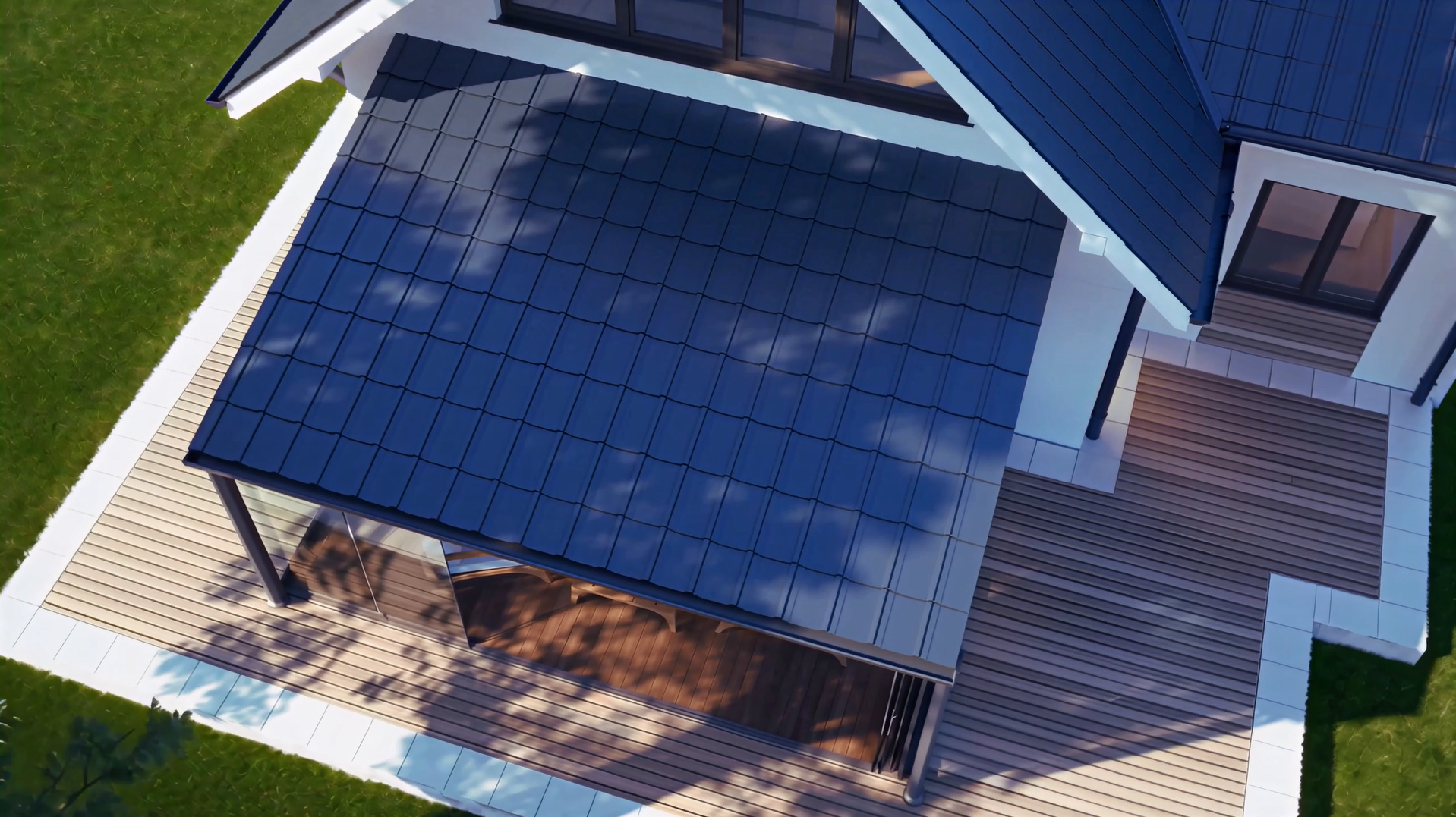 Same roof, deep navy blue tiles