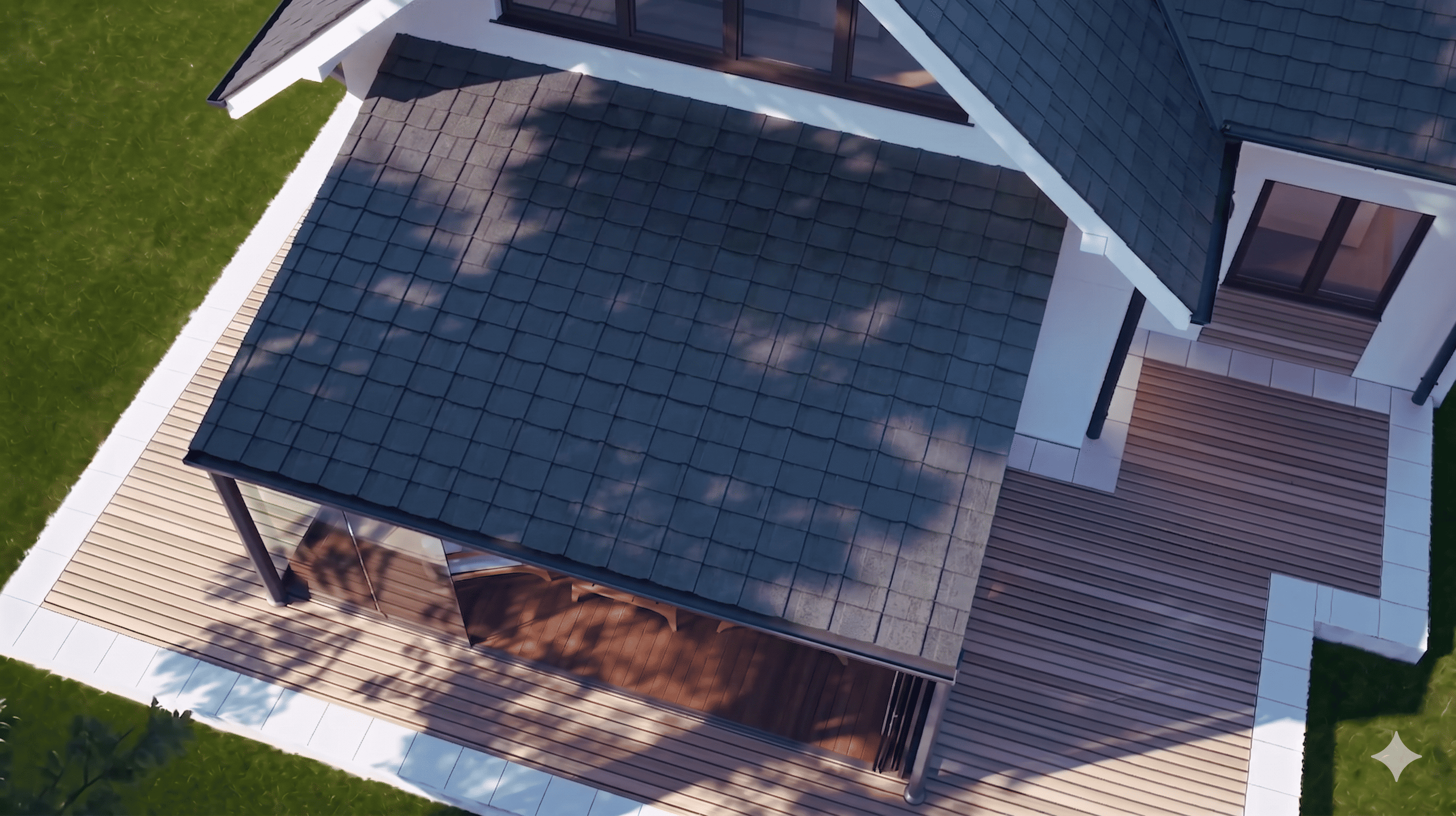 Same roof, dark slate shingles