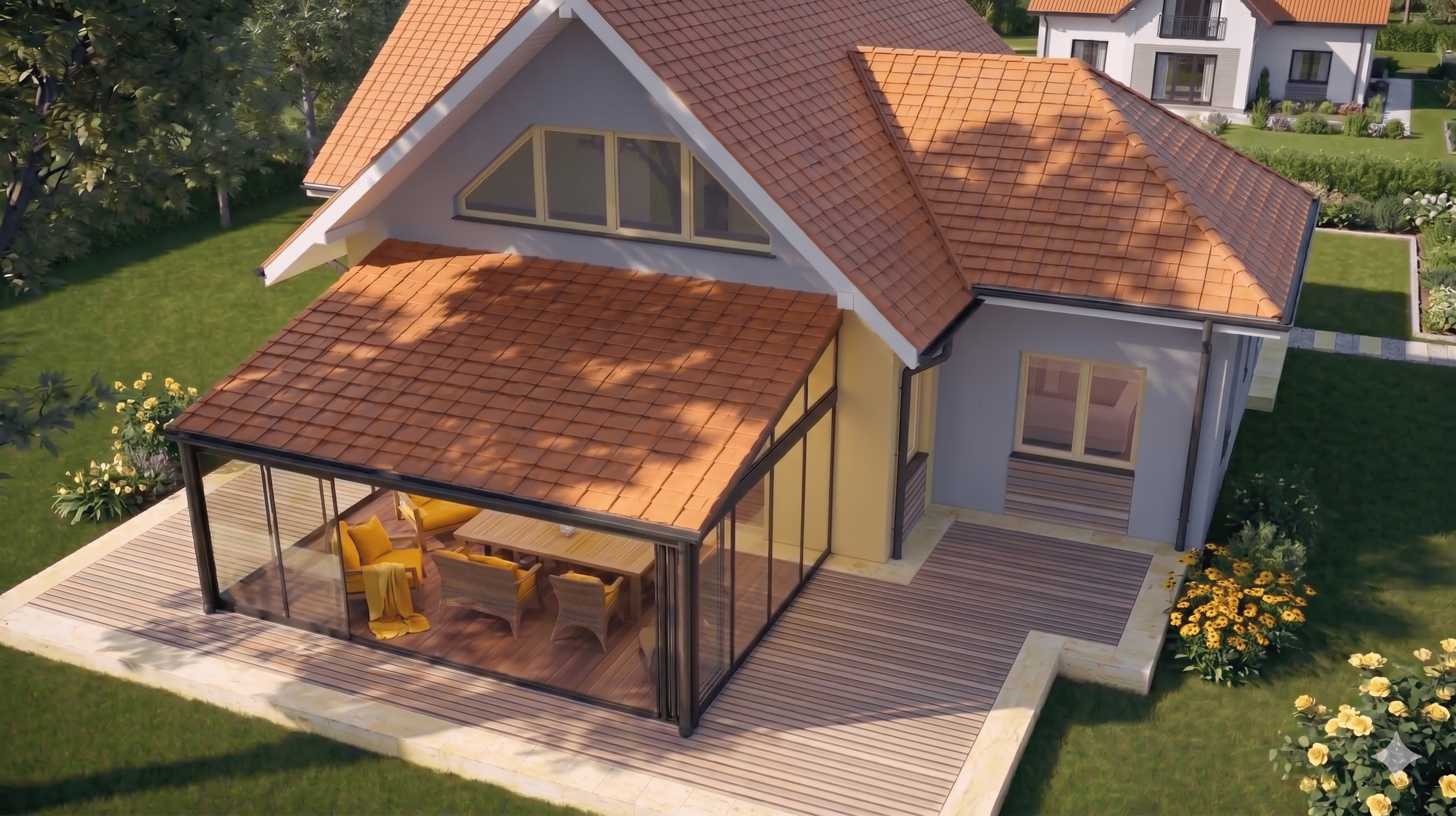 Home with terracotta tile roof