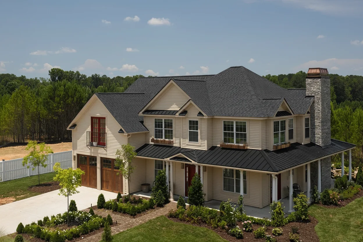 Beige house with Black roof using Landmark Pro Cinder Black