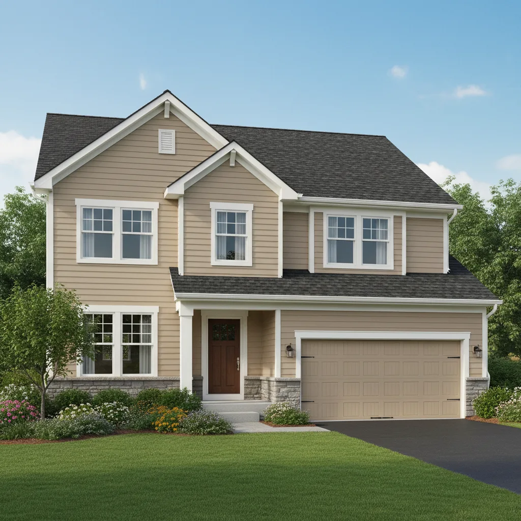 Beige house with Black roof using Royal Estate Shadow Slate
