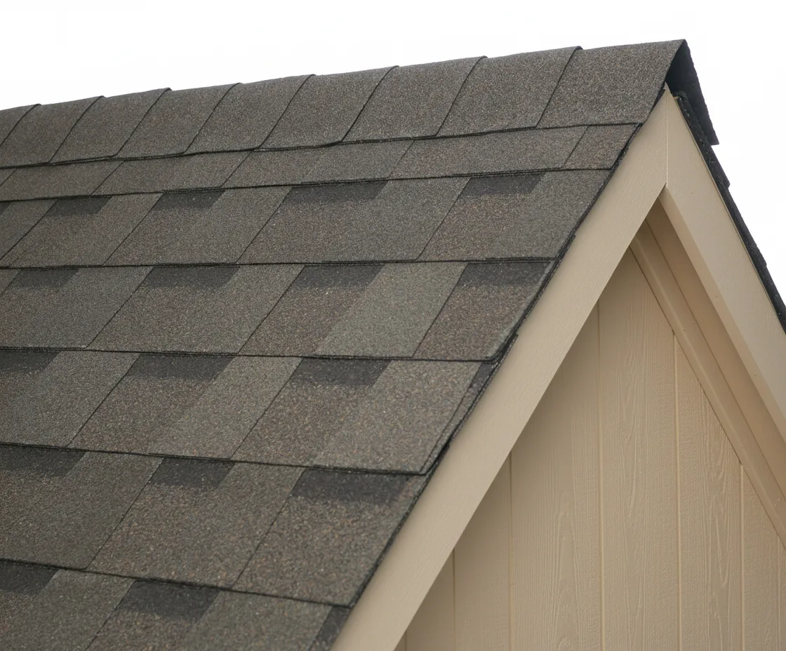 Beige house with Brown roof using Pinnacle Pristine HEATHERBLEND