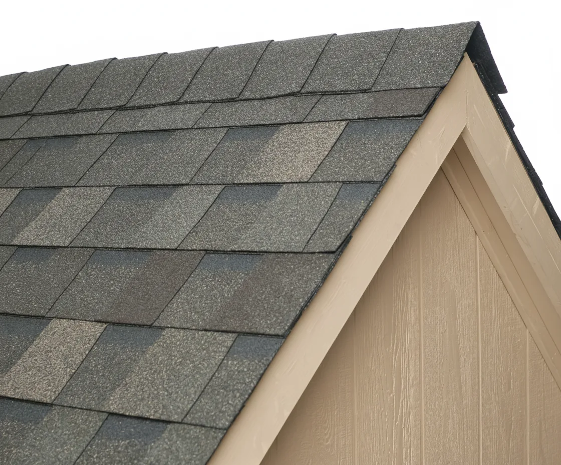Beige house with Weathered Wood roof using Pinnacle Pristine WEATHERED WOOD