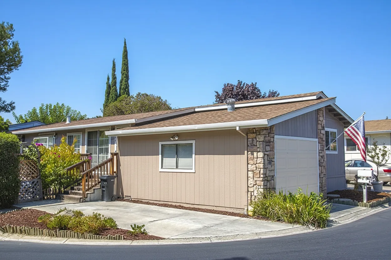 Beige house with Weathered Wood roof using Landmark Resawn Shake