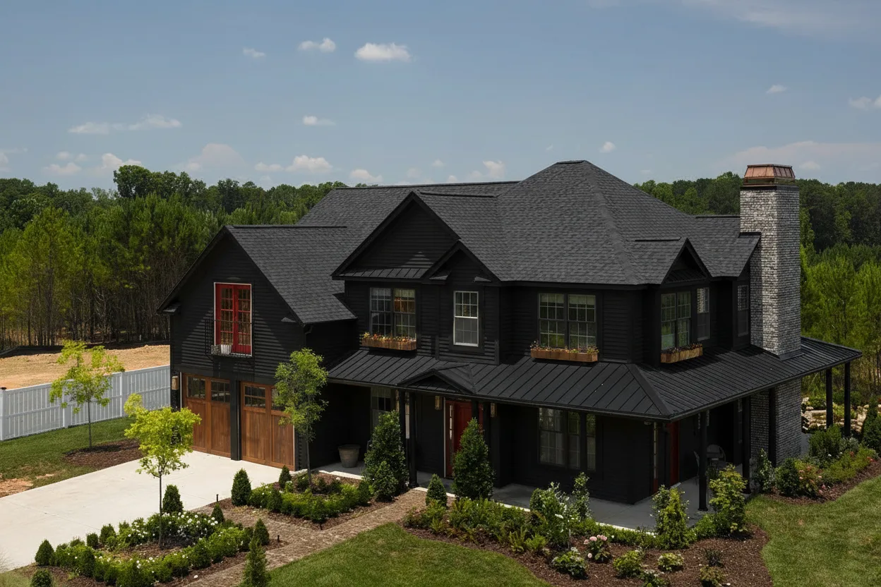 Black house with Black roof using Landmark Pro Cinder Black