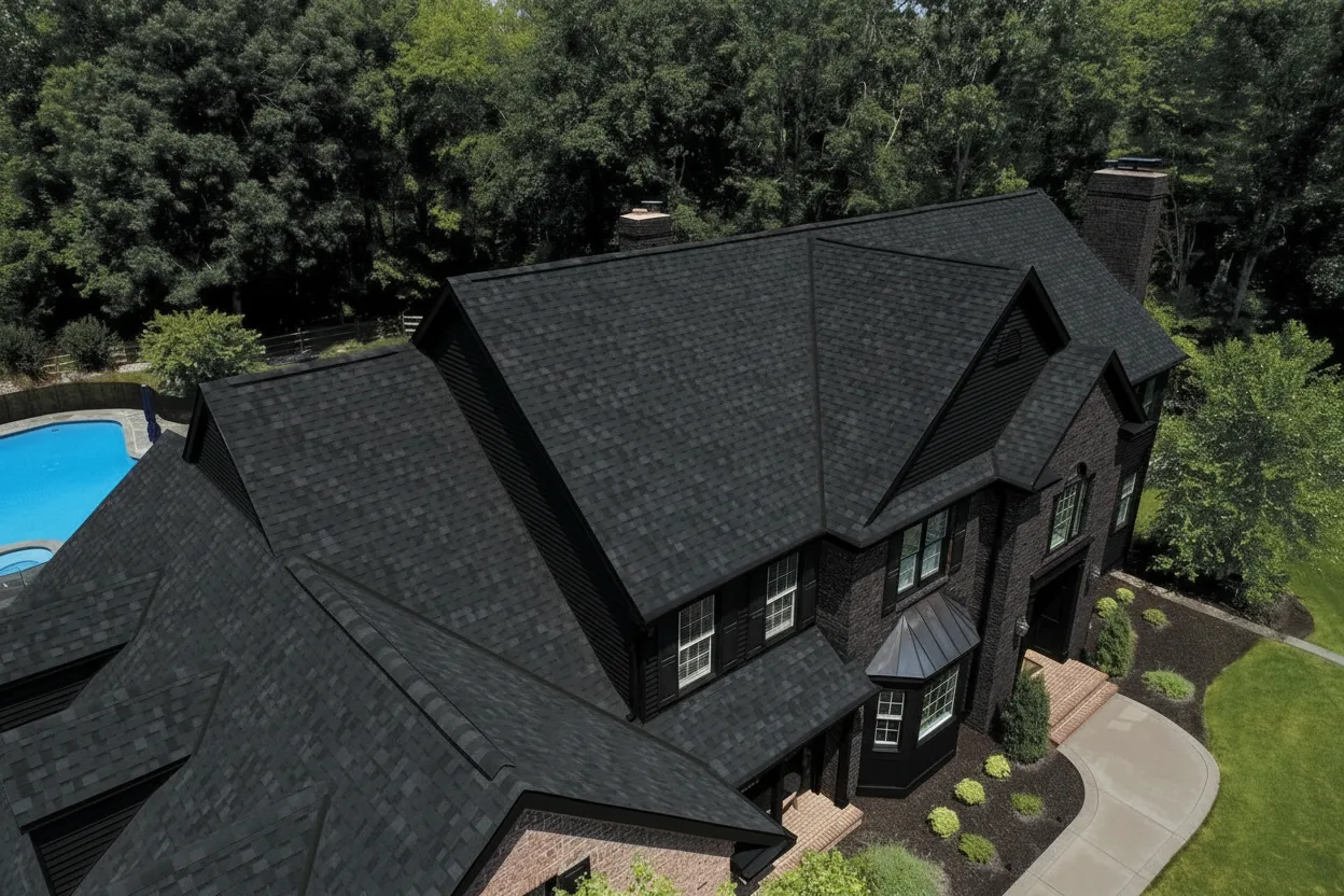 Black house with Black roof using Dynasty Granite Black