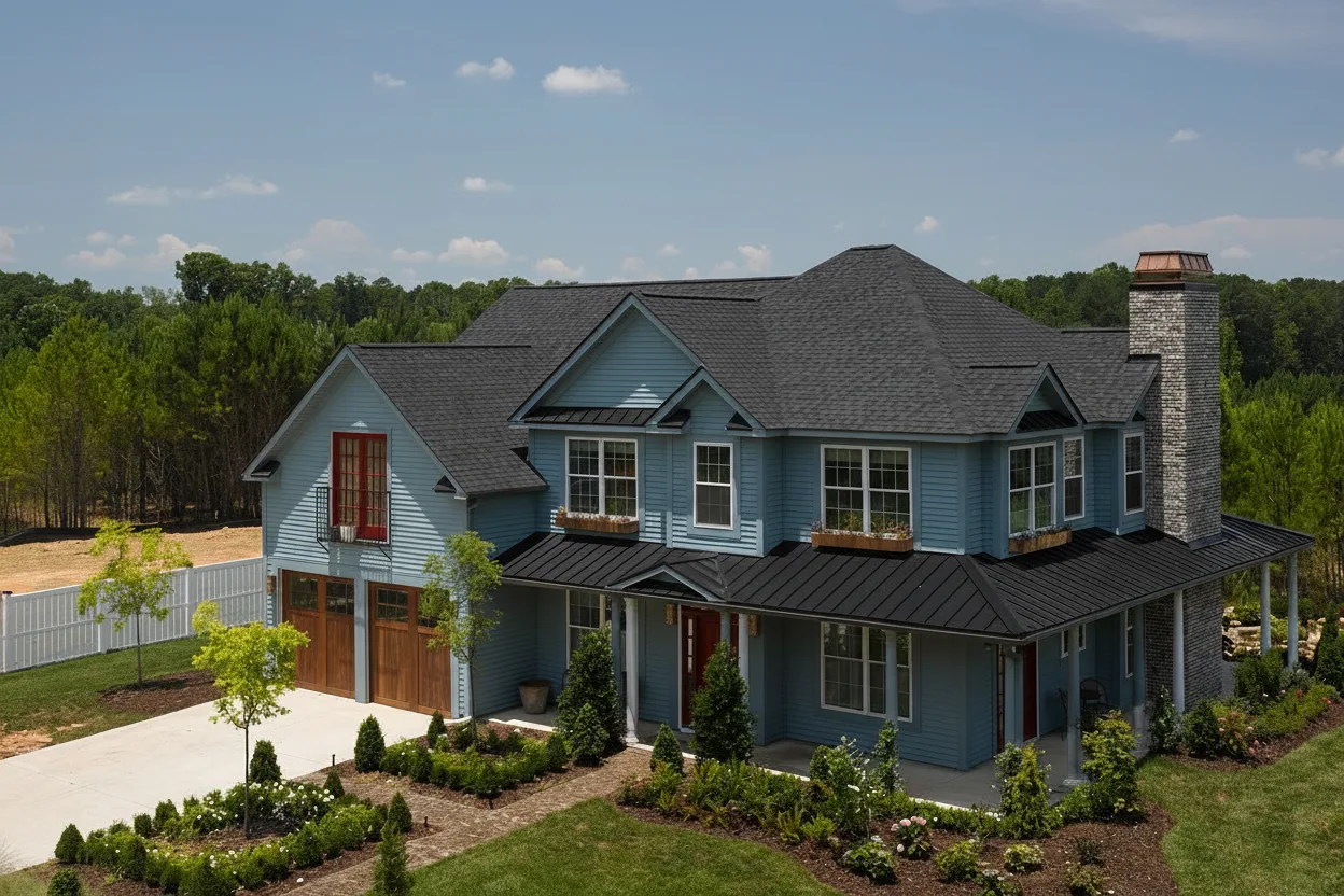 Blue house with Black roof using Landmark Pro Cinder Black