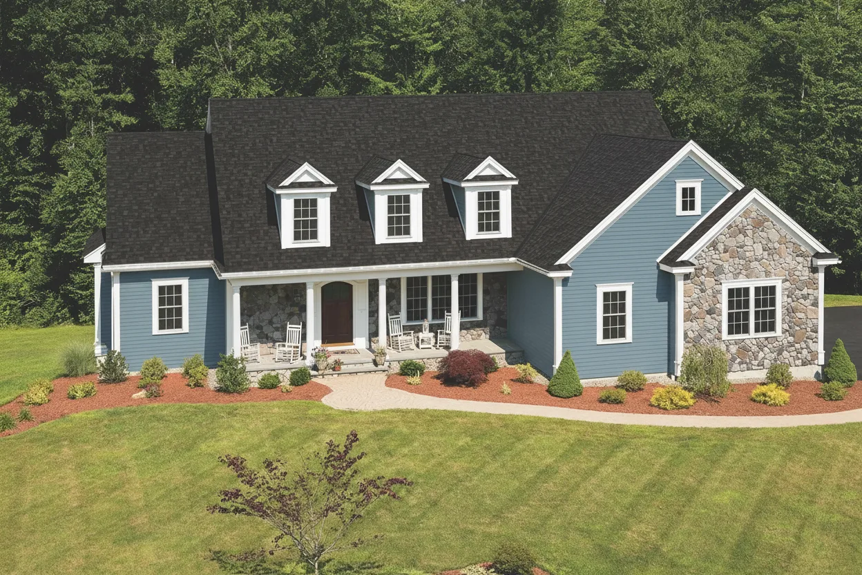 Blue house with Black roof using Cambridge Dual Black