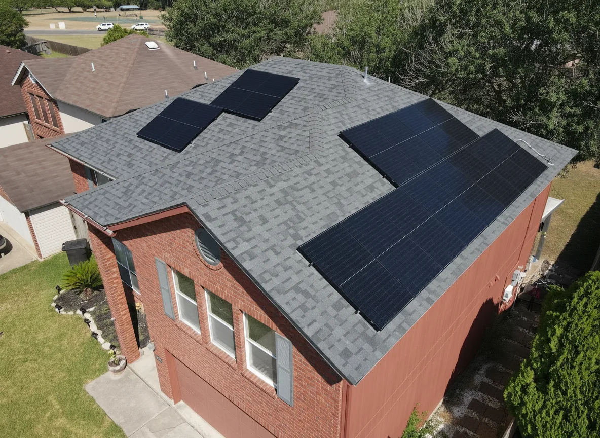 Brick Red house with Charcoal roof using Duration Estate Gray