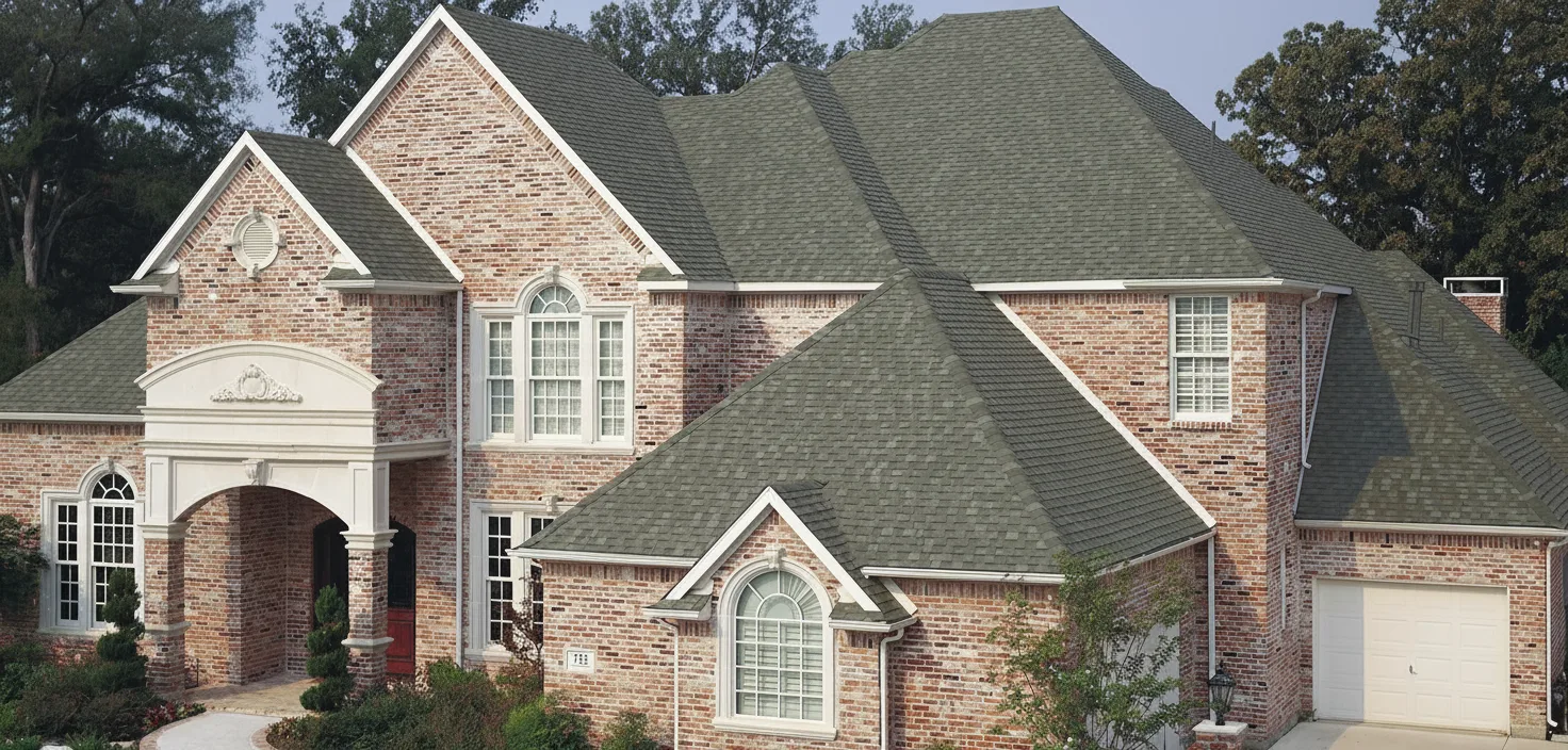 Brick Red house with Charcoal roof using Heritage Oxford Grey