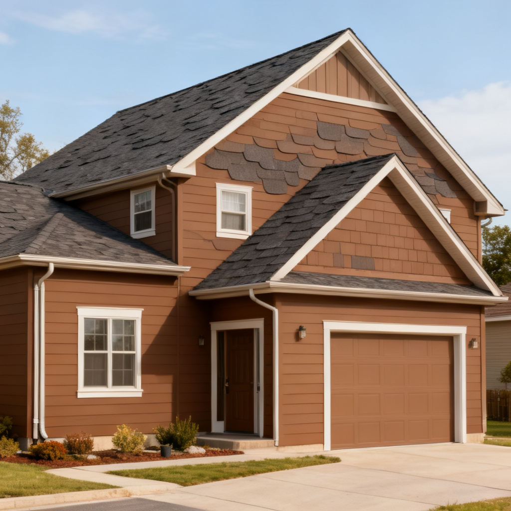 Brown house with Black roof using Royal Estate Shadow Slate