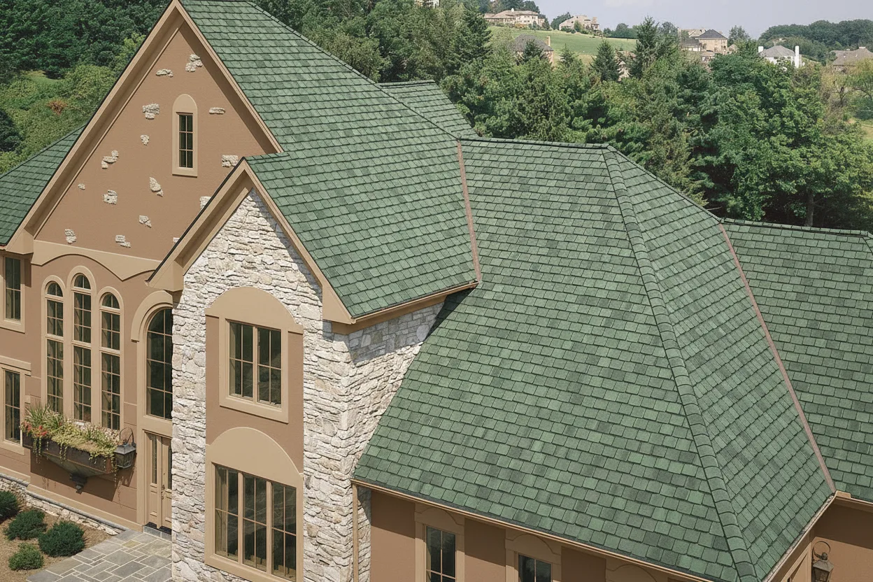 Brown house with Charcoal roof using Grand Manor Sherwood Forest