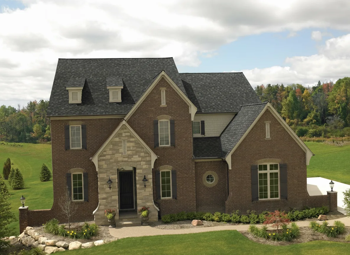 Brown house with Charcoal roof using Cambridge Harvard Slate