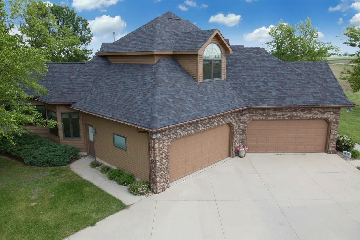Brown house with Charcoal roof using Vista Black Oak