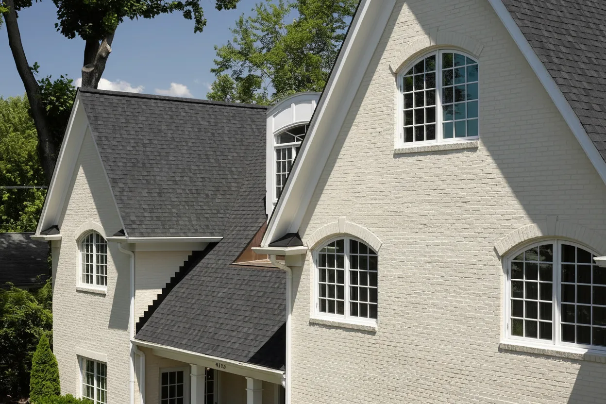 Cream house with Black roof