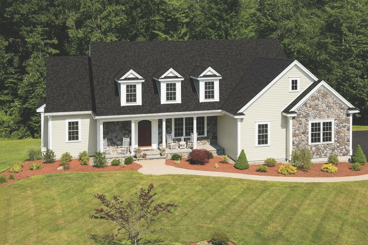 Cream house with Black roof using Cambridge Dual Black
