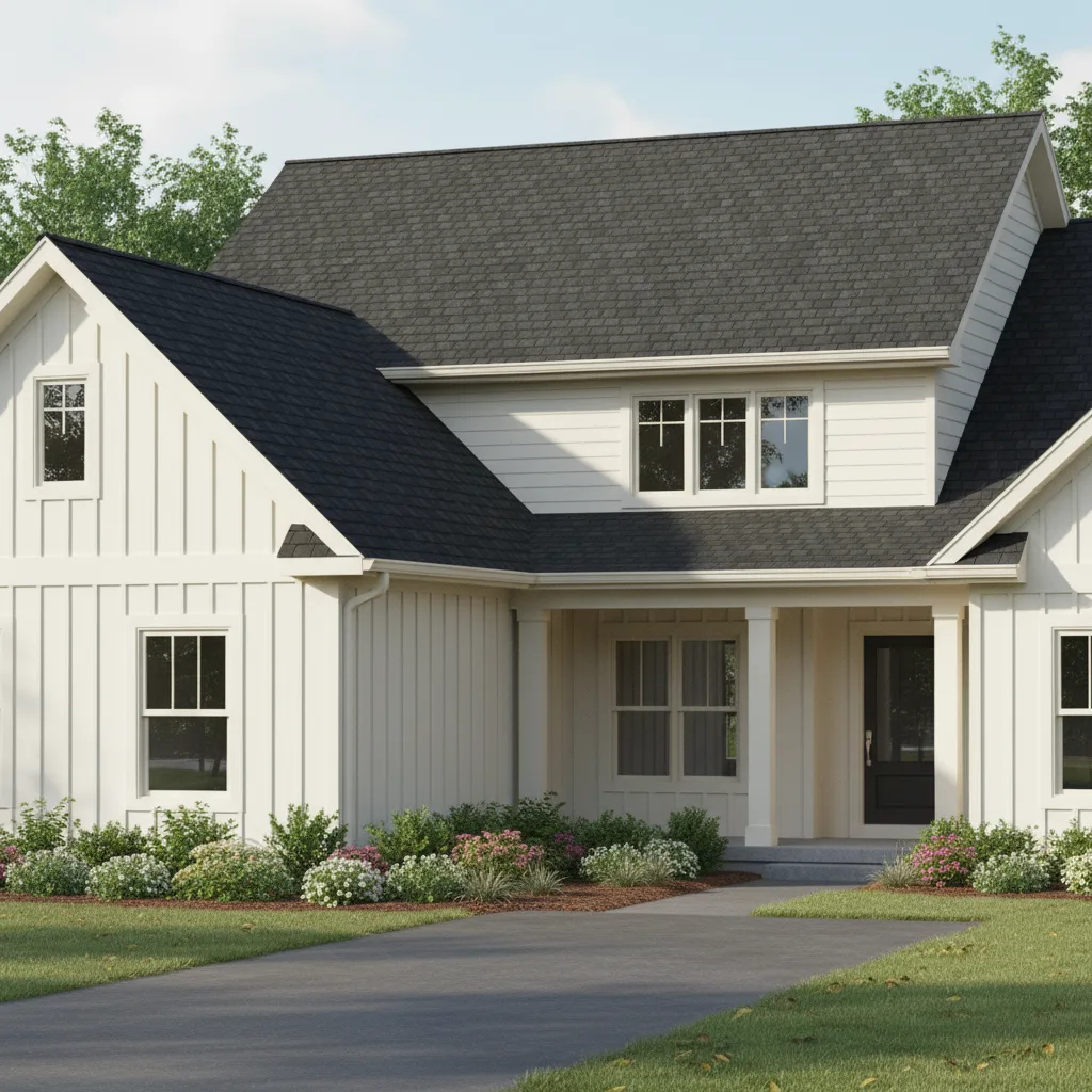 Cream house with Black roof using Royal Estate Shadow Slate