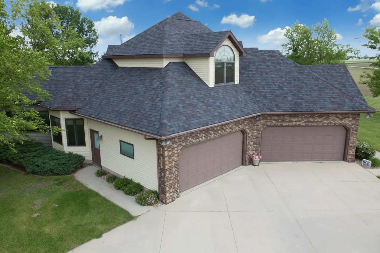 Cream house with Charcoal roof using Vista Black Oak