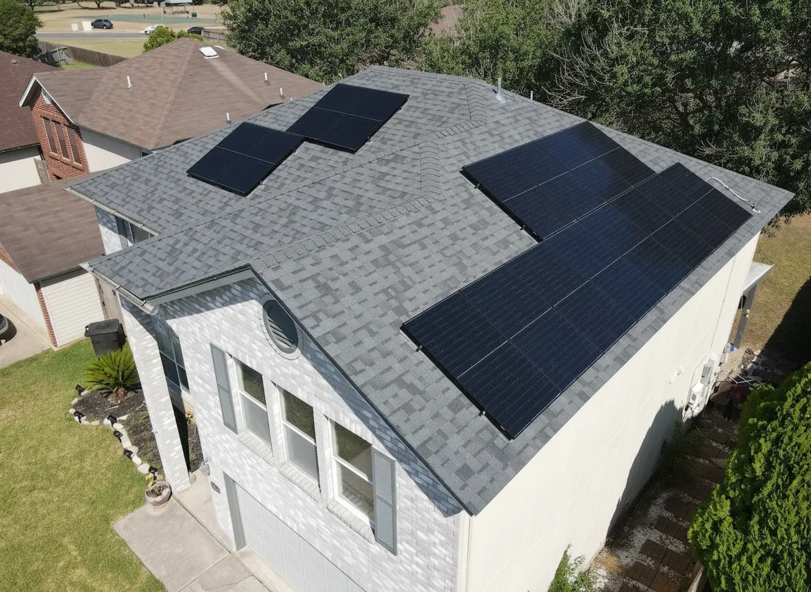 Cream house with Charcoal roof using Duration Estate Gray