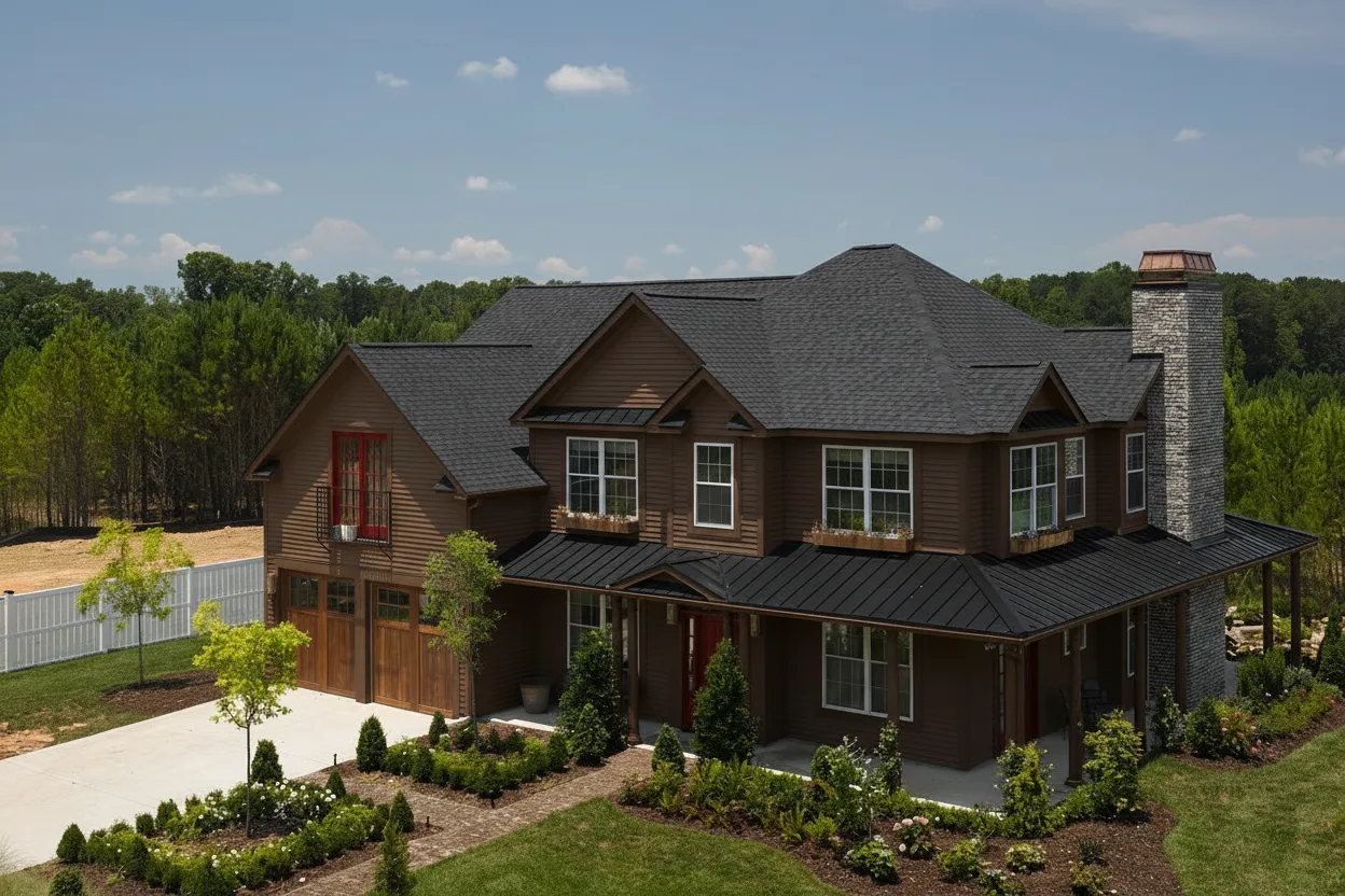 Dark Brown house with Black roof using Landmark Pro Cinder Black
