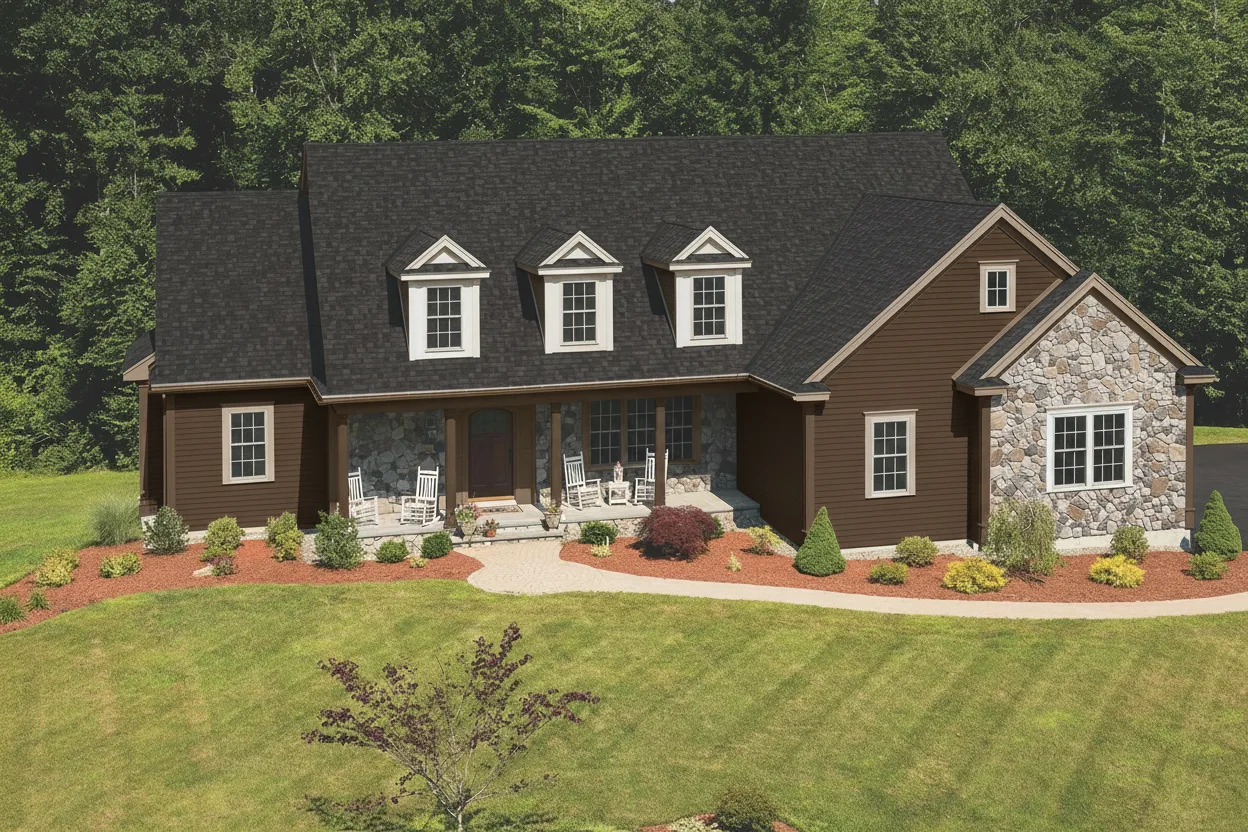 Dark Brown house with Black roof using Cambridge Dual Black