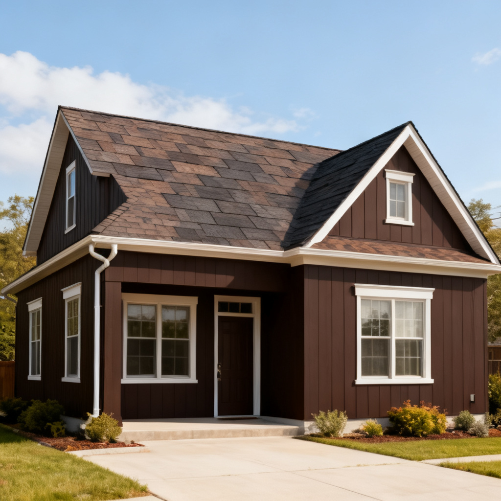 Dark Brown house with Black roof using Royal Estate Shadow Slate