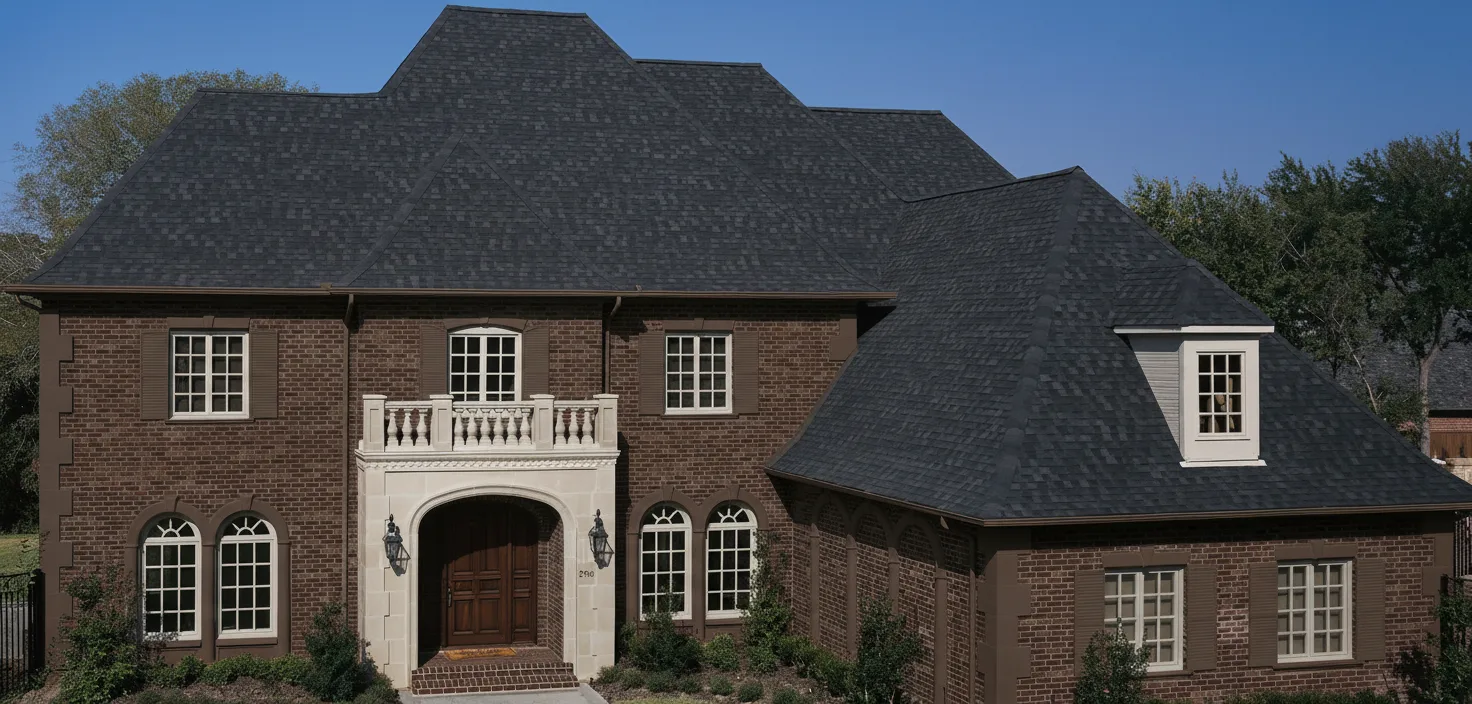 Dark Brown house with Black roof using Heritage Rustic Black