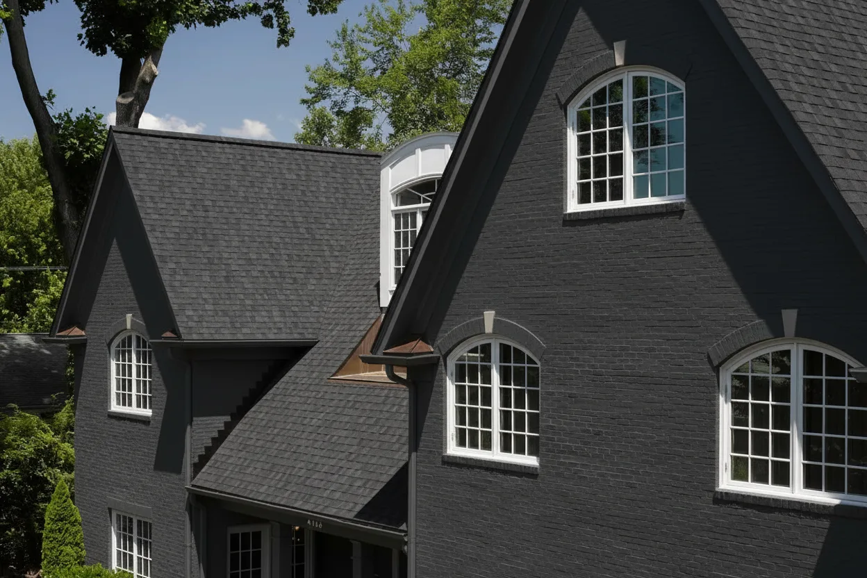 Dark Gray house with Black roof