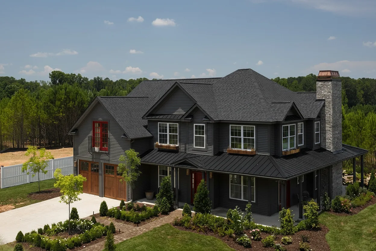 Dark Gray house with Black roof using Landmark Pro Cinder Black