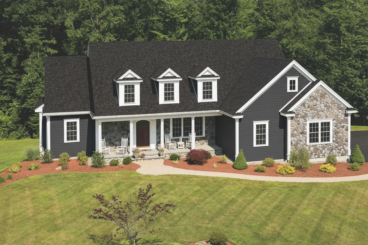 Dark Gray house with Black roof using Cambridge Dual Black