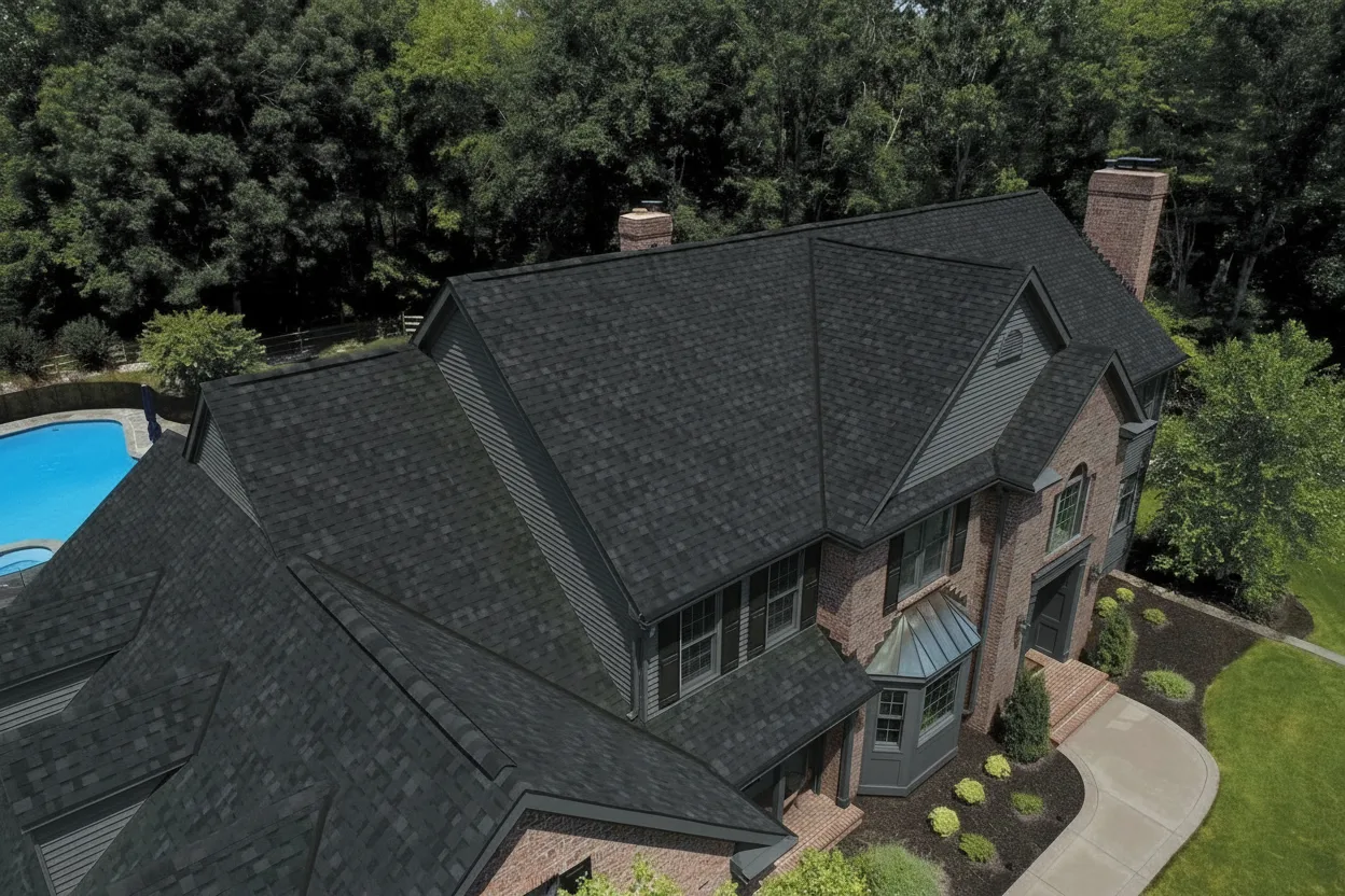 Dark Gray house with Black roof using Dynasty Granite Black