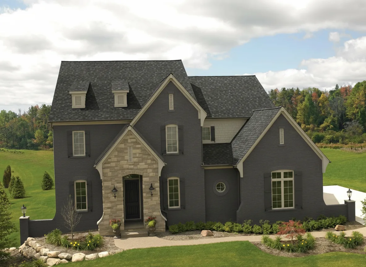 Dark Gray house with Charcoal roof using Cambridge Harvard Slate