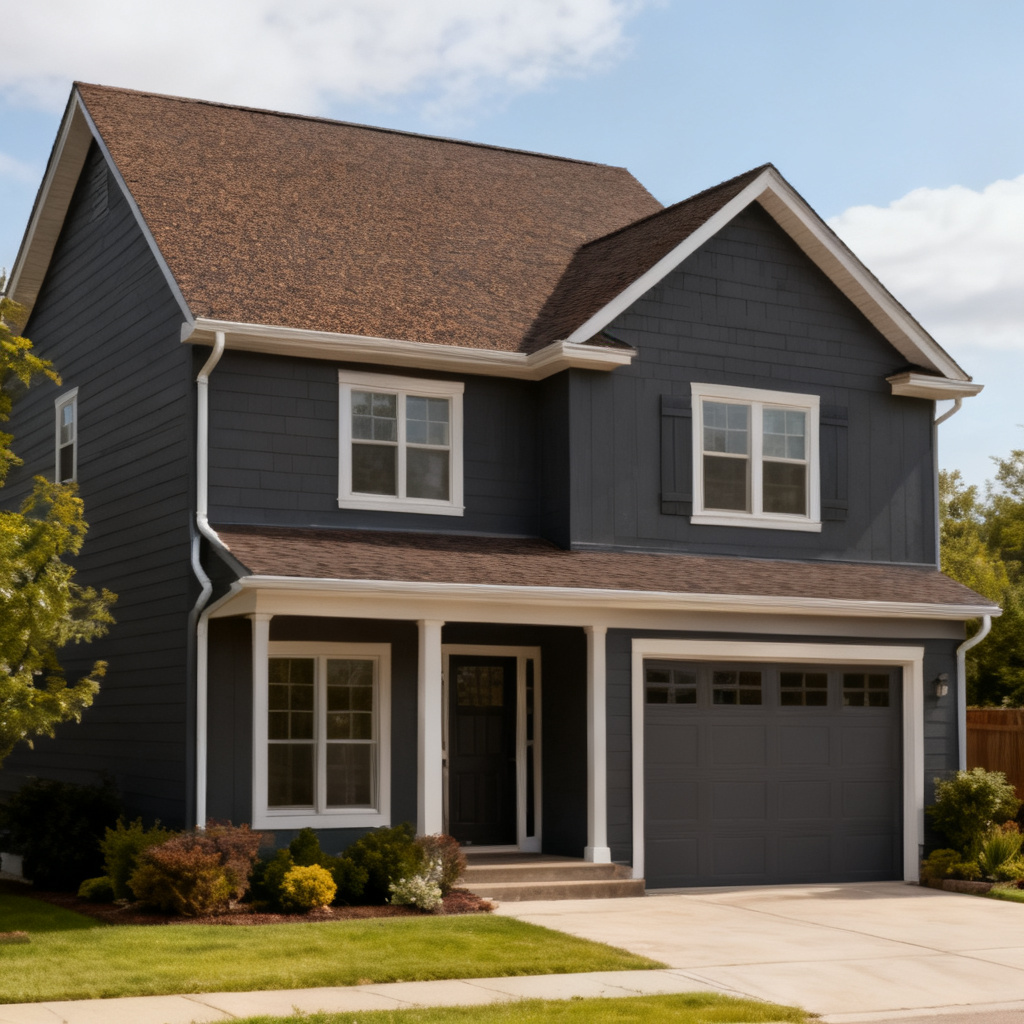 Dark Gray house with Weathered Wood roof using Cambridge Driftwood