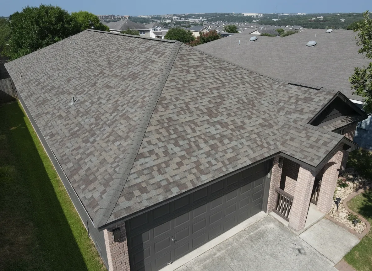 Dark Gray house with Weathered Wood roof using Duration Driftwood