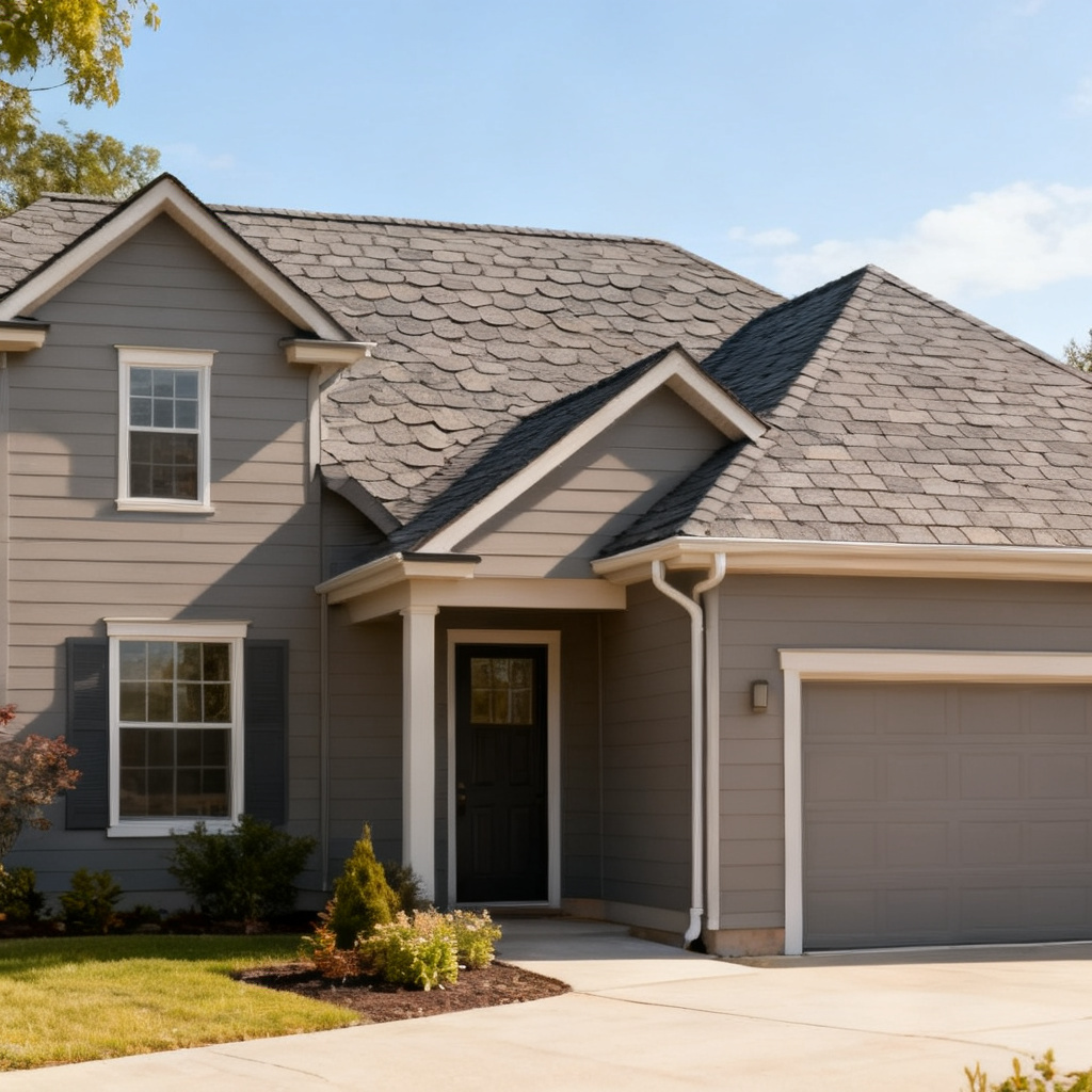Gray house with Black roof using Royal Estate Shadow Slate