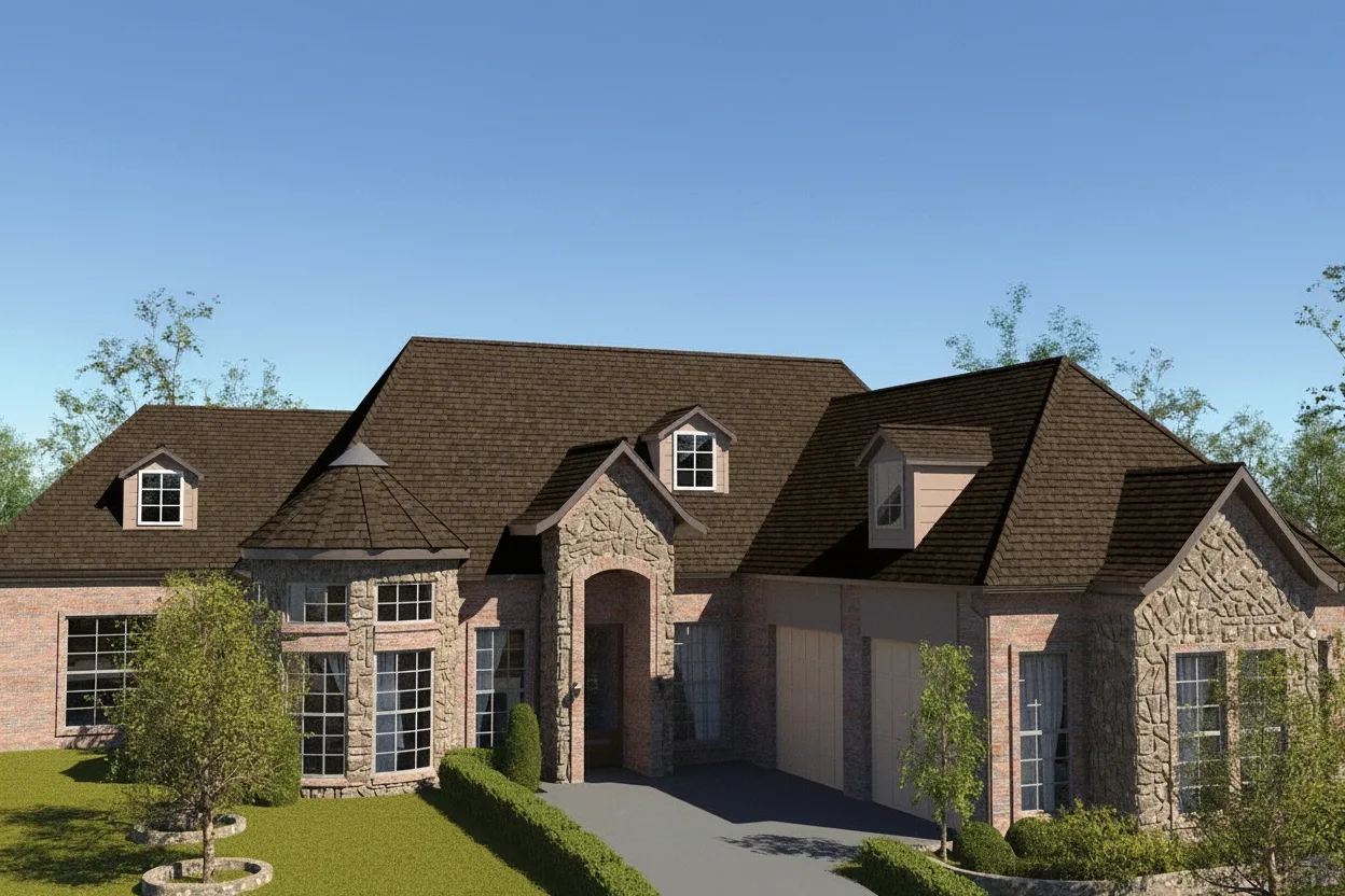 Gray house with Brown roof using Grand Manor Chestnut