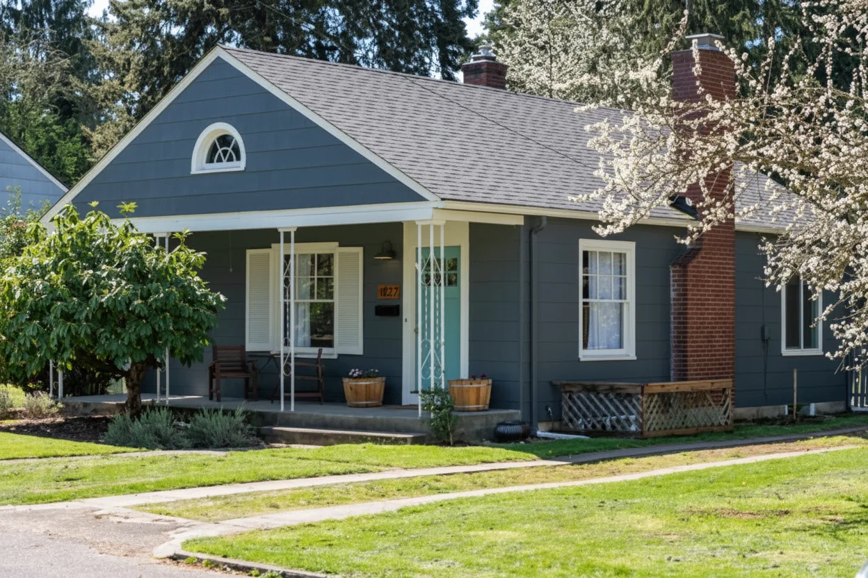 Gray house with Charcoal roof using Legacy Midnight Black
