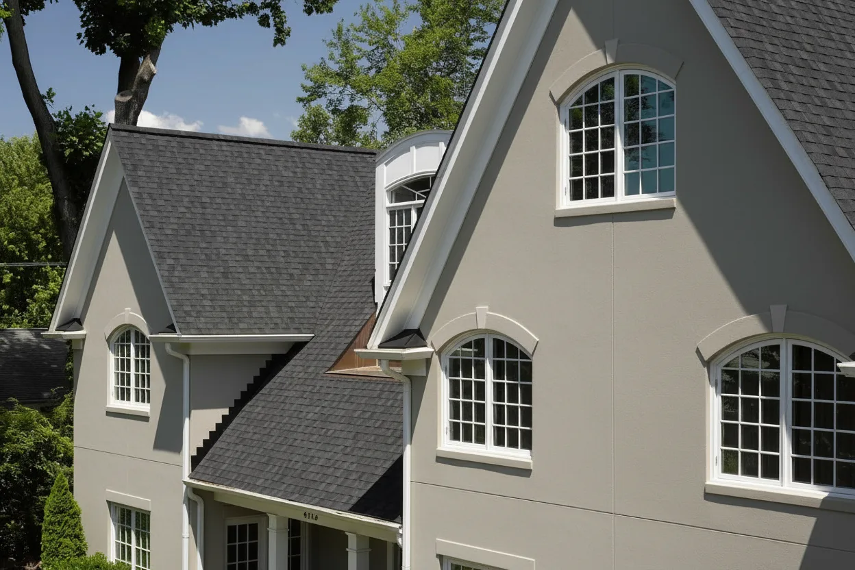 Greige house with Black roof