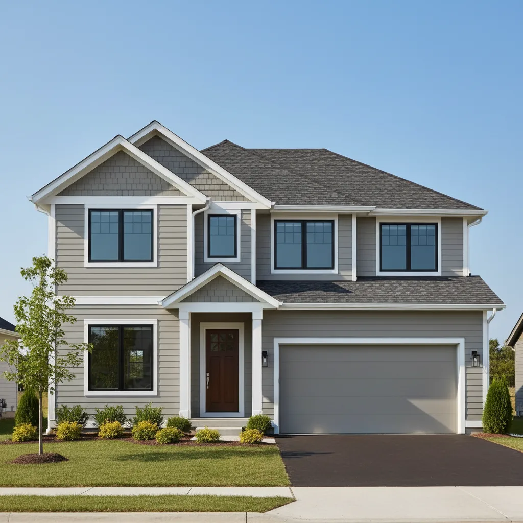Greige house with Black roof using Royal Estate Shadow Slate