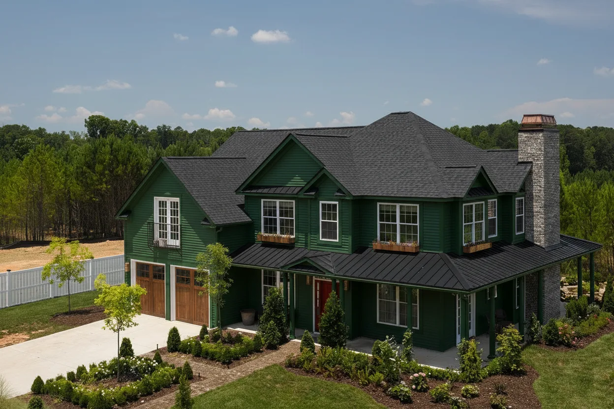 Hunter Green house with Black roof using Landmark Pro Cinder Black