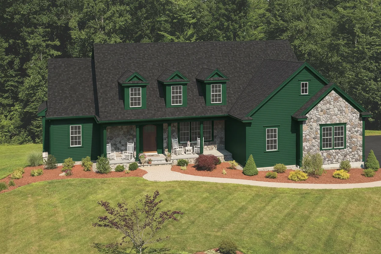 Hunter Green house with Black roof using Cambridge Dual Black