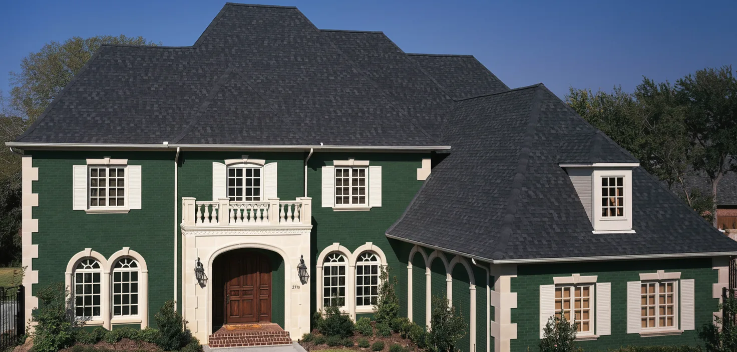 Hunter Green house with Black roof using Heritage Rustic Black