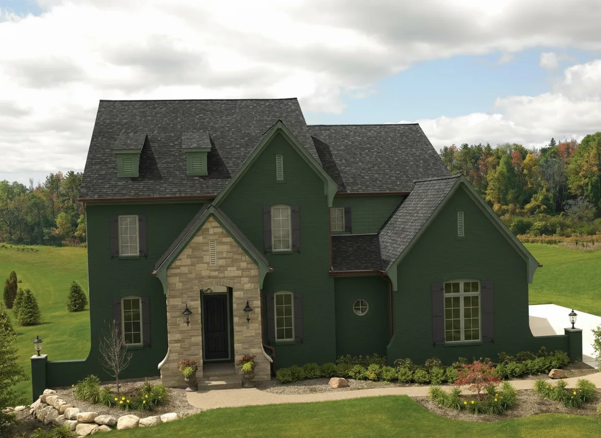 Hunter Green house with Charcoal roof using Cambridge Harvard Slate