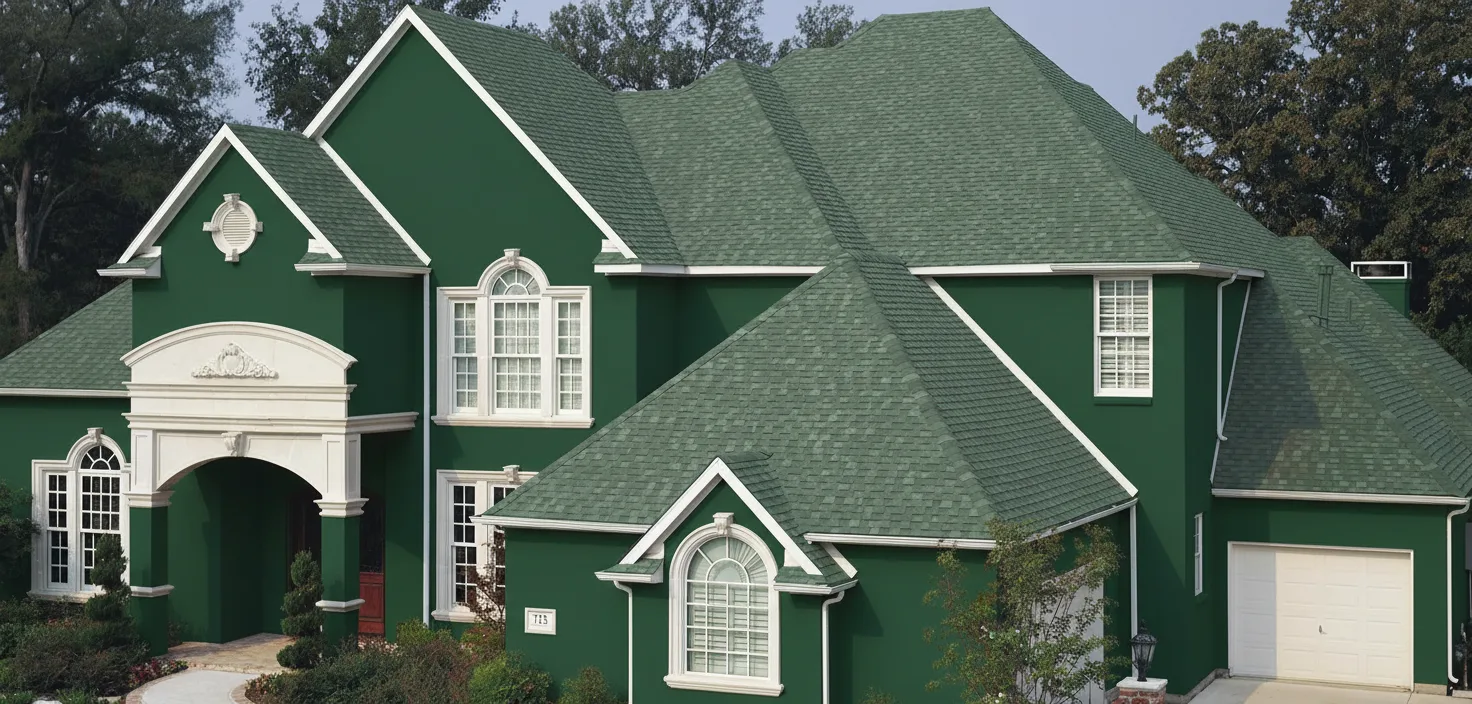 Hunter Green house with Charcoal roof using Heritage Oxford Grey