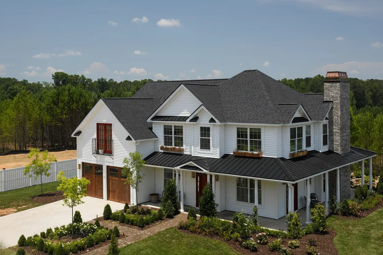 Light Blue house with Black roof using Landmark Pro Cinder Black