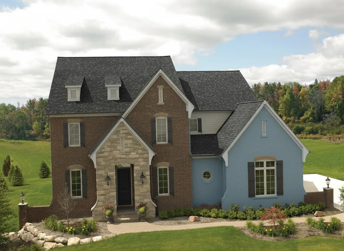 Light Blue house with Charcoal roof using Cambridge Harvard Slate
