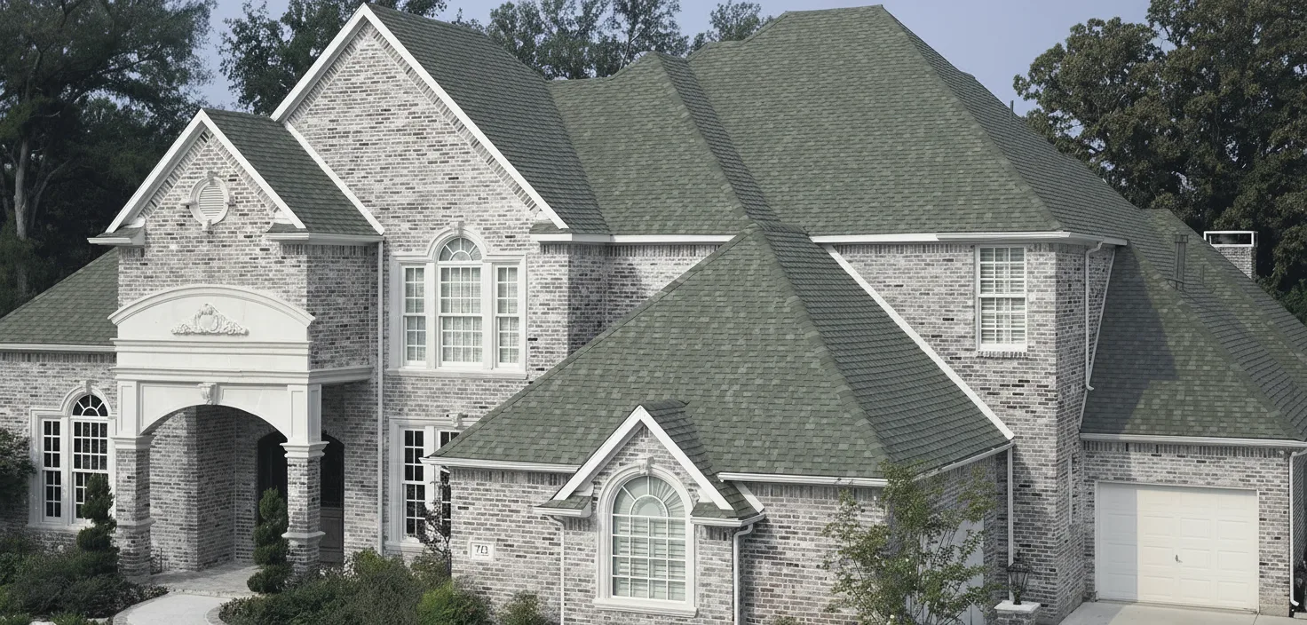 Light Blue house with Charcoal roof using Heritage Oxford Grey