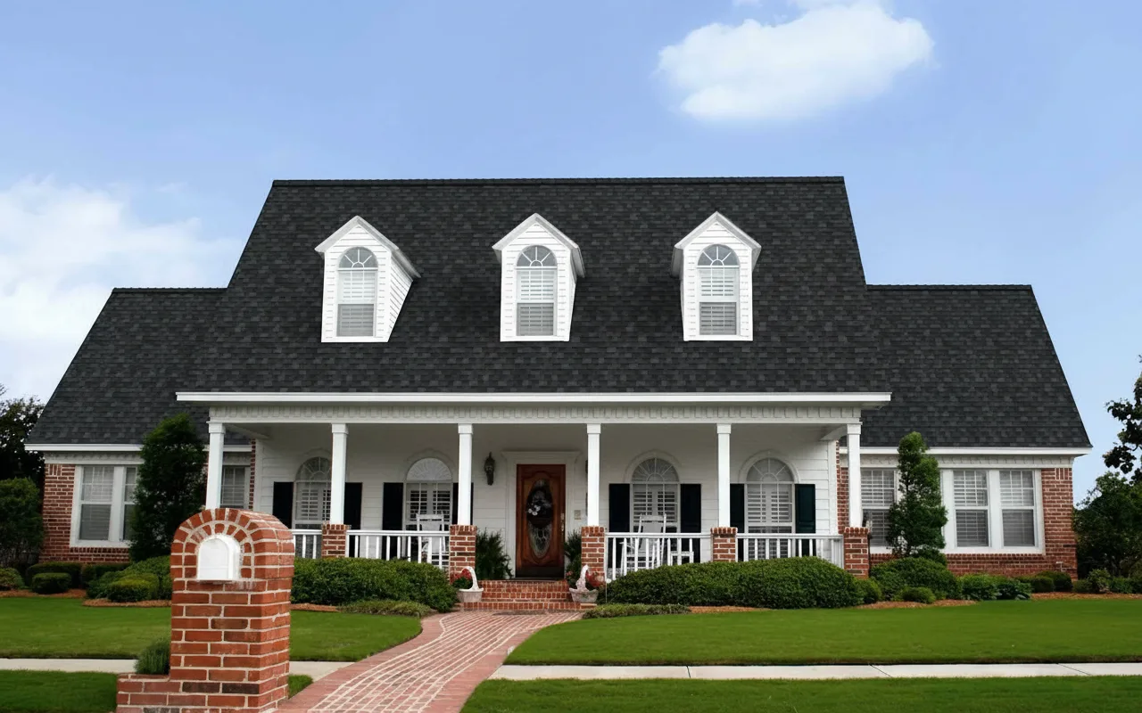 Light Gray house with Black roof using Duration Onyx Black