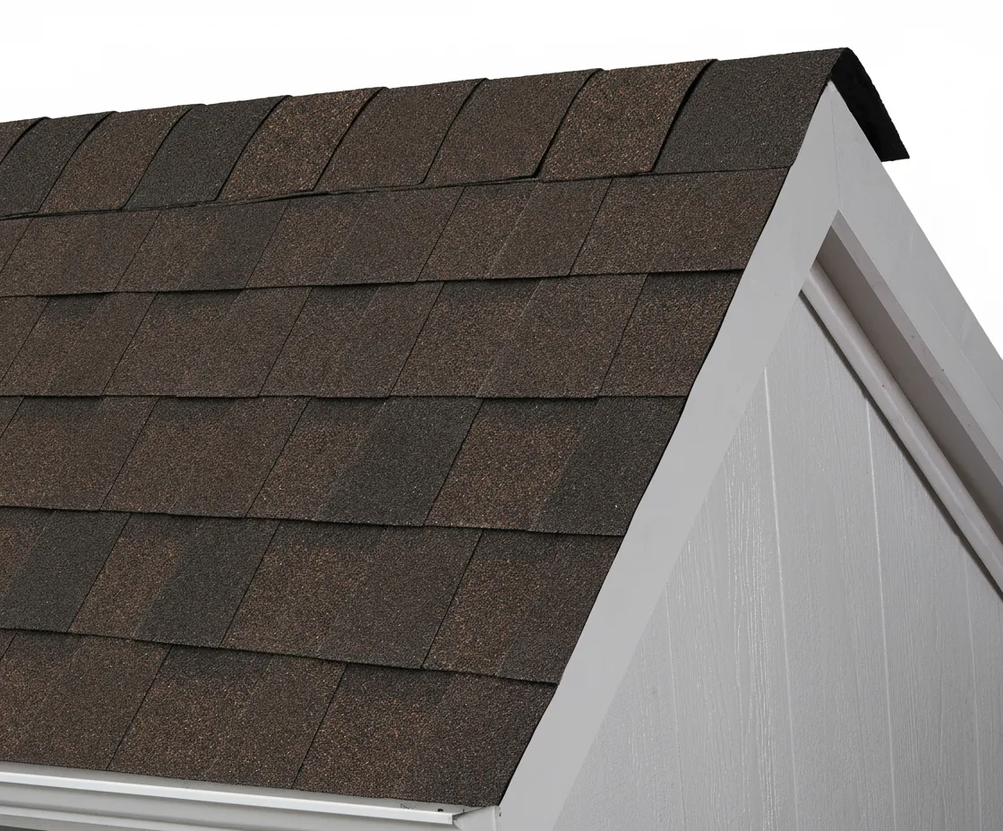 Light Gray house with Brown roof using Pinnacle Pristine BURNT HICKORY