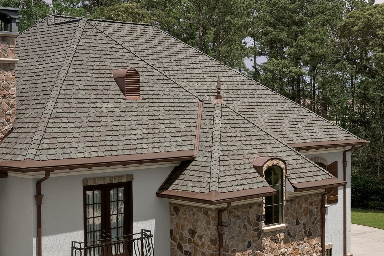 Light Gray house with Charcoal roof using Grand Manor Gatehouse Slate